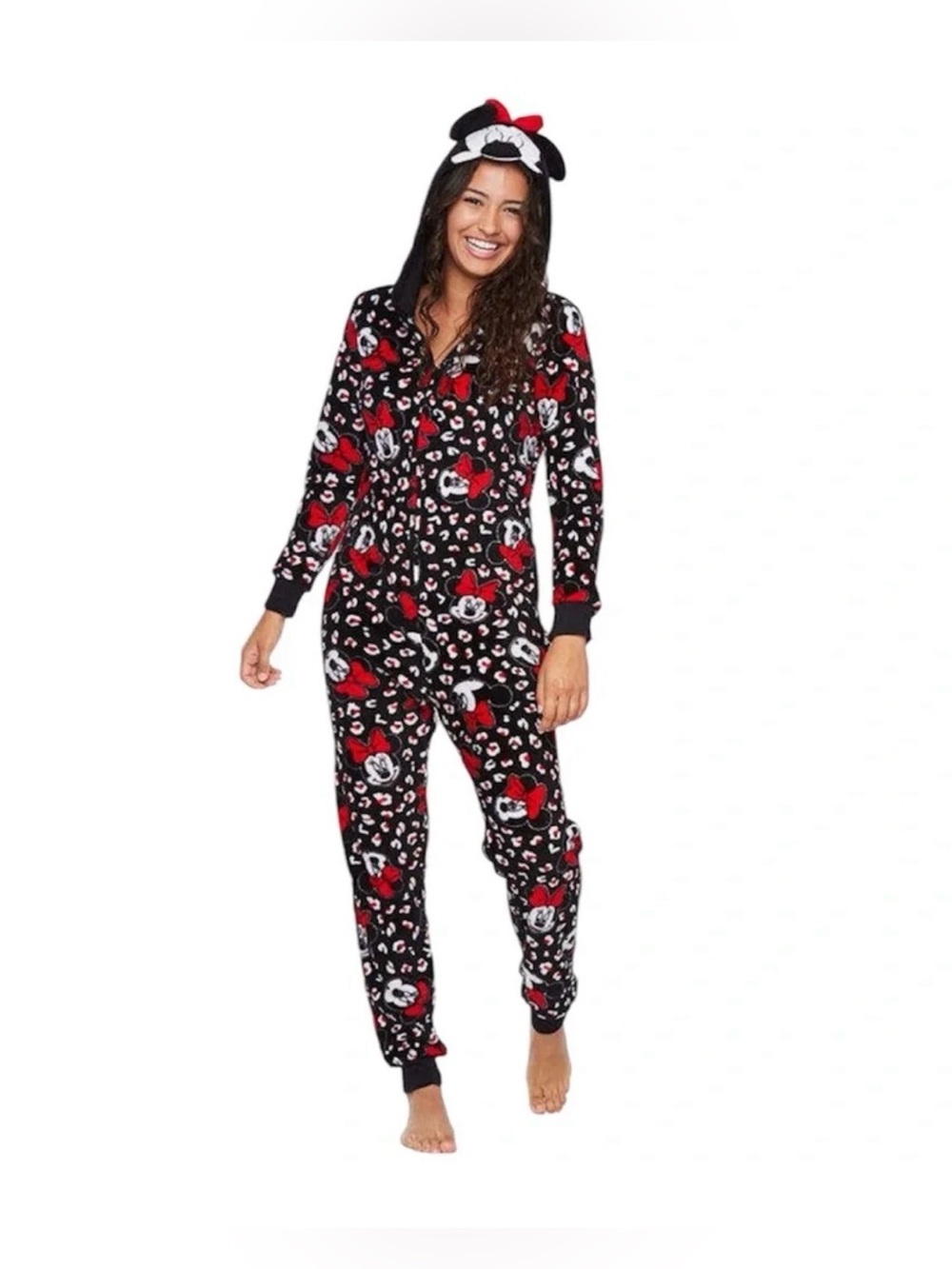 Disney Minnie Mouse Zip Up Hooded Onesie Pajamas in women's Size Small